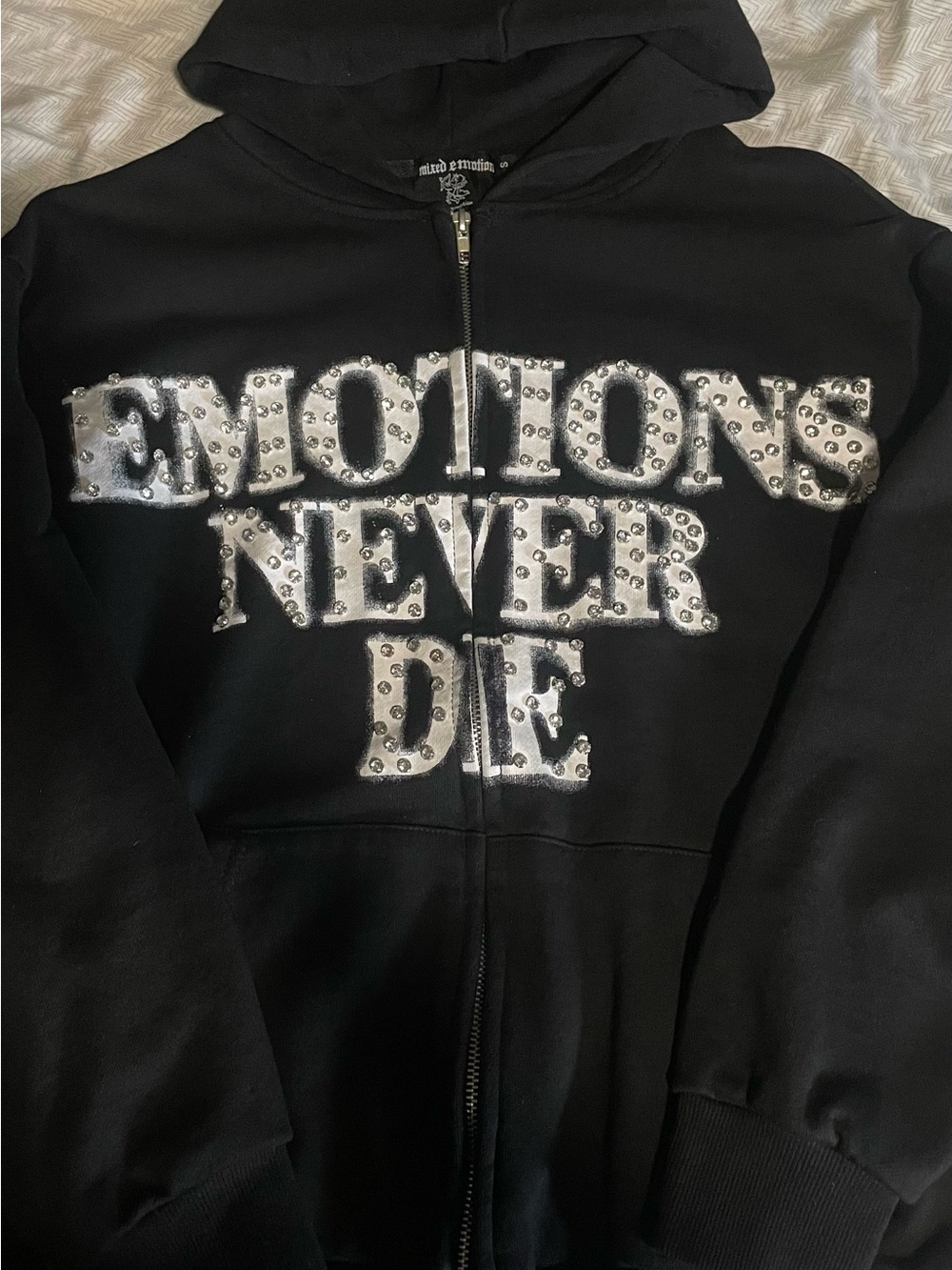 Emotions Never Die Mixed Emotions Size Small Black Zip Hoodie